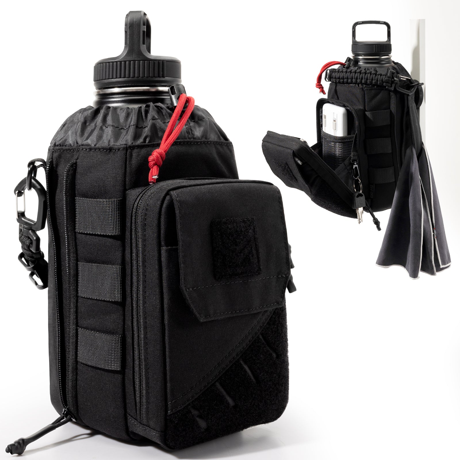 64oz Expandable Water Bottle Bag 丨 with Phone Pockets&Detachable Magnetic Clip